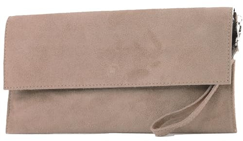 modamoda de T151 Damen Wildleder Rauleder Clutch Umhängetasche Abendtasche handmade in Italy, Farbe:Rosabeige dunkel2021