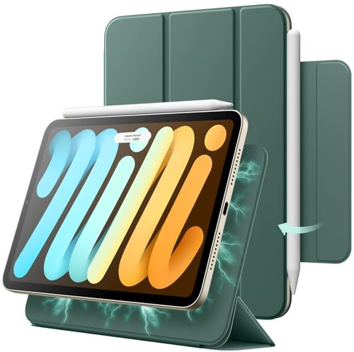 JETech Coque Magnétique pour iPad Mini (A17 Pro, Modèle 2024, 7ème Génération) / Mini 6 (8,3 Pouces, Modèle 2021, 6ème Génération), Smart Folio avec Réveil/Veille Automatique (Vert Brumeux)