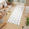 TAPISO Boho Teppich Läufer Kurzflor Shaggy Creme Grau Zig Zag Fransen Ethno Schlafzimmer Wohnzimmer Design Modern 80 x 300 cm