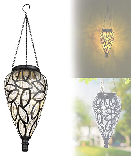 Solarlampe für Außen Hängend Tropfen mit Pflegetuch – Solarleuchte Garten 50 cm Hoch – Außenleuchte Gartenlampe LED 10 cm Durchmesser – Leuchte Solar Aussenlampe IP 44 Metall Wetterfest