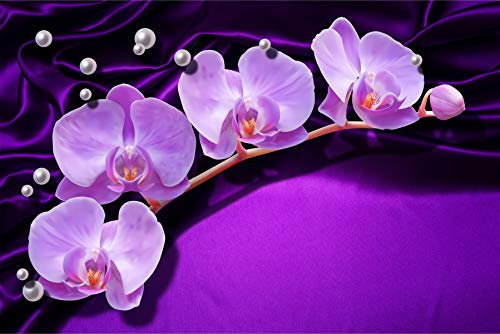 Wallepic WTD Mantiburi Papier peint photo non tissé Motif orchidées et perles abstraites 208 x 146 cm Papier peint moderne XXL Motif ange de fleurs