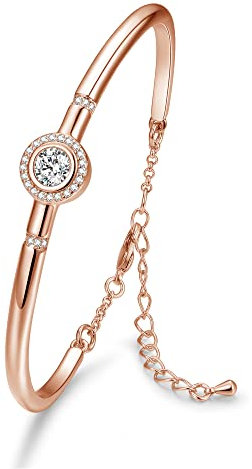 Praelinos Pure Love Bracelet for Women Silver Tone Bracelet Rose Gold Plated Bangle 5A Cubic Zirconia Anniversary Mother's Day Christmas Birthday Jewellery Gifts for Women Mom Girls Girlfriend Her