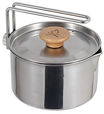 Nlmayt Foldable Camping Pot Teapot, Camping Hanging Cup with Lid, Stainless Steel Coffee Mug for Outdoor Cooking