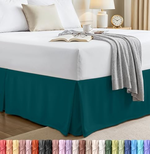 Twin Bed Skirt, Hides Under-Bed Storage 15 Inch Drop, Pleated, Teal | Easy Fit Design, Shrinkage & Fade Resistant, Hotel Style, Microfiber Durable Fabric, Machine Washable