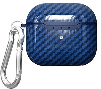 AKABEILA Custodia per AirPods 3 2021 Cover Case con Moschettone, TPU Fibra Carbonio AirPods Terza Generazione 2021 Custodia di Ricarica Copertura Portachiavi LED Anteriore Visibile