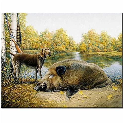 LANGYA DIY 5D Diamond Painting Bilder Set Jagd Wildschwein 30x40cm DIY Diamant Painting Bilder Set Groß Erwachsene Kind Stickerei Kreuzstich Mosaik Gemälde Wanddekor Kunsthandwerk Geschenk 12x16in