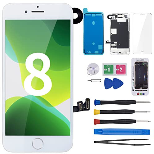 CYKJGS Ersatzbildschirm für iPhone 8 mit Home-Taste, weiß, 11,9 cm (4,7 Zoll), LCD-Display, 3D-Touch-Digitalisierer, komplette Montage-Reparaturwerkzeuge mit Frontkamera-Lautsprecher, Reparaturset,