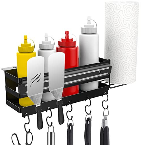 RUSFOL Edelstahl-Grillkorb mit magnetischem Grill-Utensilienstreifen und Papierhandtuchhalter für 71,1 cm/91,4 cm große Blackstone-Grillplatten, Grillzubehör, Aufbewahrungsbox, frei von Bohrloch