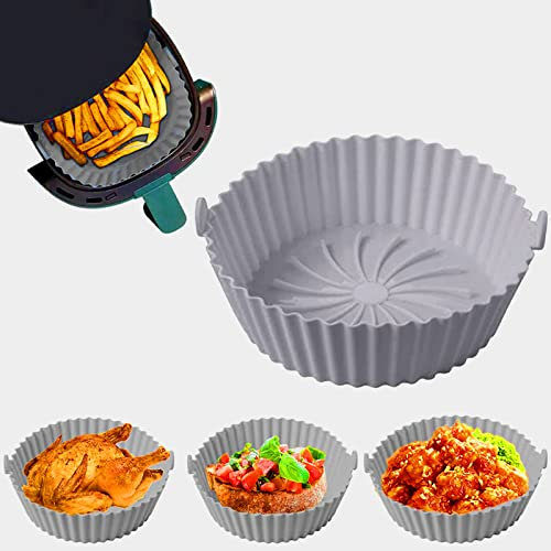 Tuofang Pot en Silicone pour Friteuse à Air, Large Panier en Silicone Accessoires de Friteuse, Panier en Silicone Réutilisable, pour Airfryer, Micro-Ondes, Le Moule à Gâteau (20.5cm)