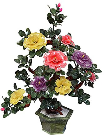 Künstliche Topfpflanzen Chinesischer Stil Antik Jade Bonsai Natürliche Jade Pfingstrose Blume Baum Kreativer Künstlicher Bonsai Baum Zuhause Innen