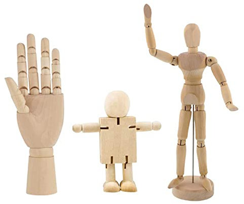3 Pezzi Manichino da Disegno, Peg Figure in Legno, Legno da Decorare Bambola, Manichino Legno con Supporto, Manichino Disegno con Giunti, per Pittura, Decorazione del Desktop, Regalo di Compleanno