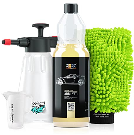 ADBL Yeti Snow Foam Tropical Night (1L) hochkonzentrierter Premium Aktivschaum + chemicalworkz Waschhandschuh + Foamer + Messbecher - Lack Reiniger für alle Lacke - unverwechselbarer Duft!