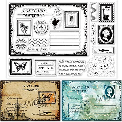 GLOBLELAND Vintage Transparent Stamps Clear Stamps for DIY Scrapbooking Decor Letters Postcards Silikonstempel for Making Cards Photo Album Decor 14.8×21 cm