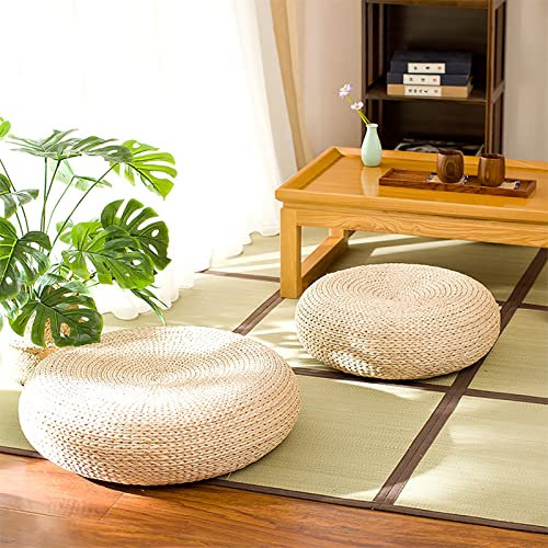 YSYJ Tables Basses japonaises Petite Table elliptique en Paille Table de Salle à Manger Simple Sol en rotin Table paresseuse Plate-Forme Table Basse pour fenêtre de Chambre, 40x40x17cm
