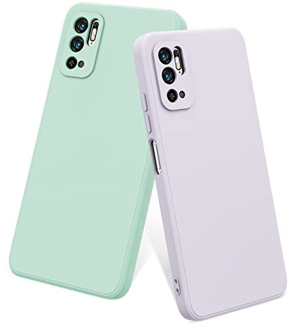 AK 2 Stück Kompatibel mit Xiaomi Redmi Note 10 5G/Poco M3 Pro 5G Hülle, Weich Silikon Stoßfest Schutzhülle Handyhülle (Lavendel+Hellcyan)