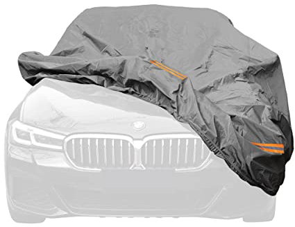 Auto Accessori Lupex - wetterfeste, konturierte Autoabdeckung, Größe XS für Limousinen bis 406 cm, Peva 85g Gewebe, für den Außen- und Innenbereich, grau