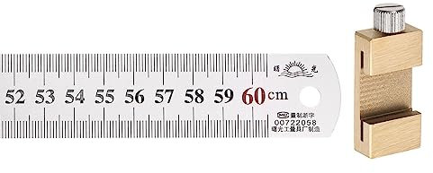 sourcing map Righello 2 in 1 in acciaio inox con blocco da 60 cm, righello metrico e pollici in metallo con 30 mm di lunghezza in ottone, cursore a corsoio per la lavorazione del legno fai da te,