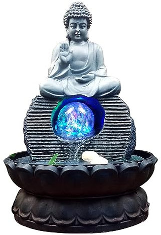 Uziqueif Indoor Sitting Buddha Tabletop Fountains - Small Zen Meditation Water Feature Desktop Fountain Waterfall for Home Office Living Room or Bedroom Indoor Spaces Décor,Grey,Buddha D