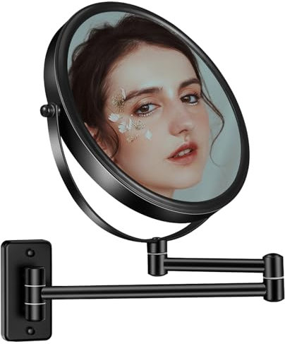 AusDaur Wall Mounted 10X Magnifying Makeup Mirror - 8 Double-Side Wall Mount Mirror with Extension Arm & 360 Swivel for Bathroom & Hotel - Black