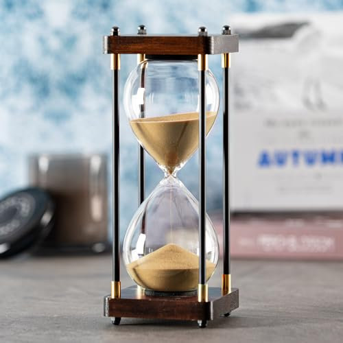 Grand sablier 60 minutes, sablier décoratif en bois avec sable doré, horloge de sable 1 heure