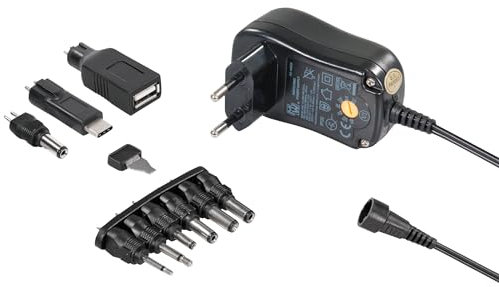 MaxTrack Stabilisiertes Schaltnetzteil mit 7 Spannungsstufen, 1000mA, USB A, USB C, 1,8m Kabel, Universelles Netzteil, DC Stecker, Netzteil mit Adapterstecker, mit Spannungsregler