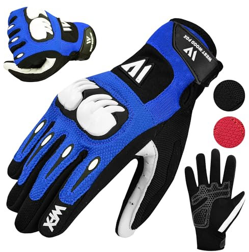 WESTWOOD FOX Motorradhandschuhe für Männer und Frauen,Atmungsaktiv, Touchscreen, Palm Pads Motorradhandschuhe für BMX,Radfahren, ATV,MTB Racing,Road Racing,Klettern,Wandern (BLAU, 2XL)