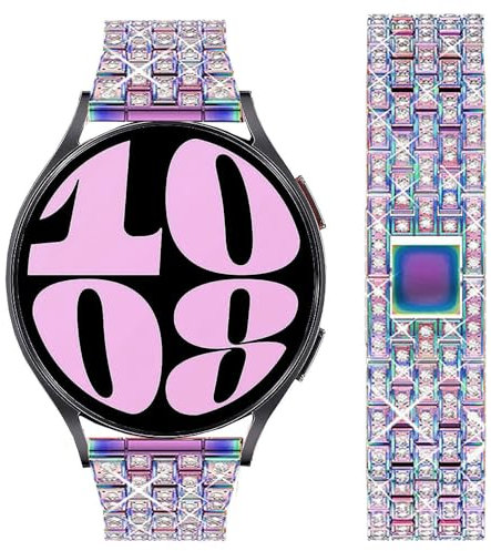 DEALELE Armband Kompatibel mit Samsung Galaxy Watch 7 / FE / 6/6 Classic / 5/5 Pro / 4/4 Classic / 3 41mm, 20mm Glitzer Diamant Metall Ersatz Armbänder für Huawei GT3 / GT2 42mm, Regenbogen