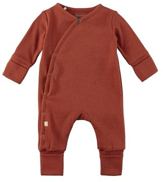 Sterntaler Playsuit Rippjersey - Unisex Baby Einteiler in Wickeloptik - Langarm Overall seitlich und im Schritt zum Knöpfen - Neugeborenen Strampler - Kratzschutz Umschlagbündchen, lehmbraun, Größe 68