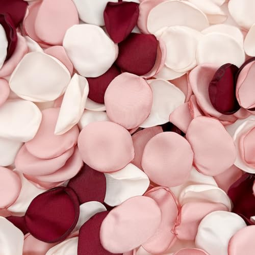 Vsosfiza 200 PCS Rose petals for Wedding,Reusable Silk Petals,Artificial Scatter Petals for Wedding Walk,Valentine's Day,Bridal Showers(Burgundy/Pink)