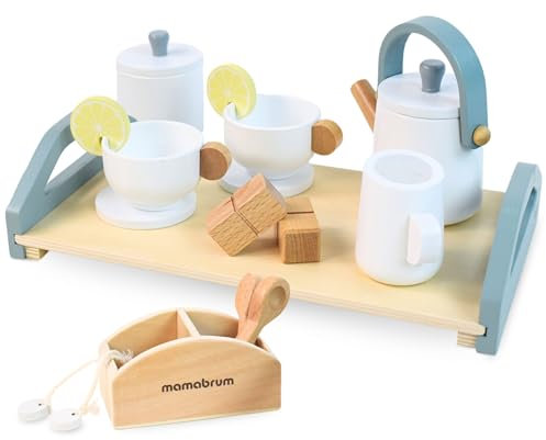 Mamabrum Service à Thé en Bois pour Enfants avec Plateau - 17 PièCes, Théière, 2 Tasses, Accessoires - Jeu de RôLe Barista et Cuisinier - pour Enfants 3+ Ans