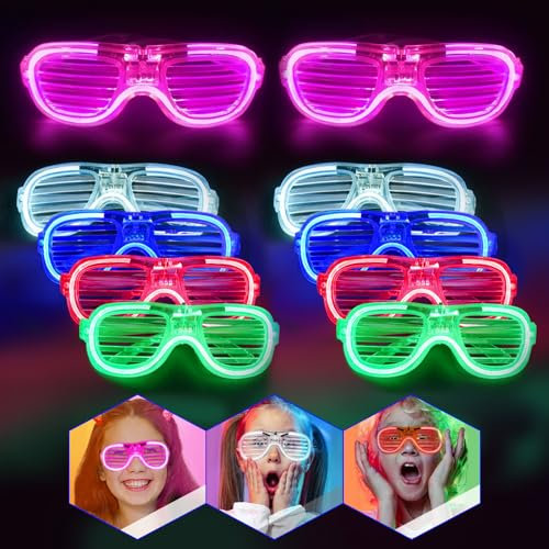 Yomaido 10 Stück LED Brille für Party Neon Partybrille Leuchtbrille, Shutter Shades Brille, Herzform Coole LED Sonnenbrille für Party