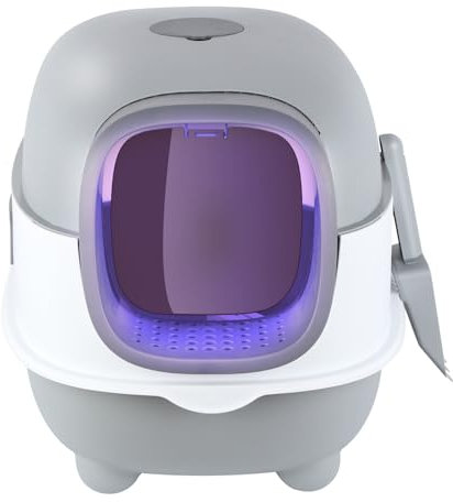 Bandeja de basura para gatos, casa de baño, con kit de desodorización y control remoto de desinfección automático por UV, función autolimpiante. (40 x 39 x 56 cm, gris)