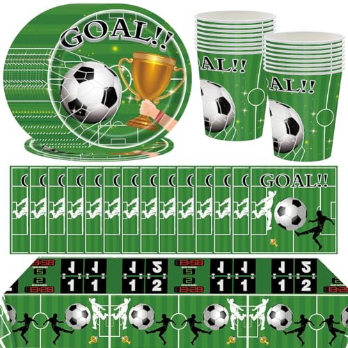PLLBMXTI 53 Piezas Cumpleaños Futbol Vajilla, Decoracion Cumpleaños Futbol incluidos Platos, Vasos, Servilletas, Mantel, para Fiestas de Cumpleaños Infantiles, Reuniones Familiares,16 Invitados