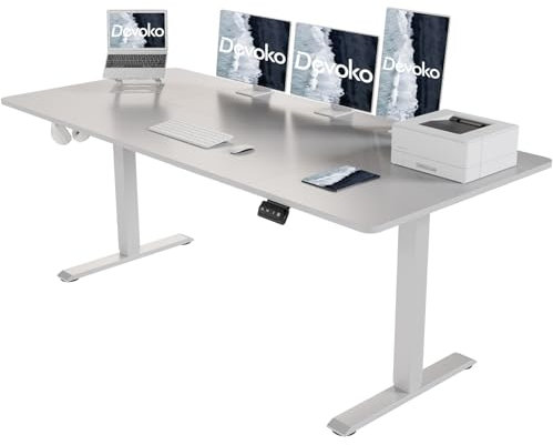 Devoko Electric Standing Desk 140x60cm, Height Adjustable Desk Ergonomic Stand up Table with 2 Memory Preset, Grey
