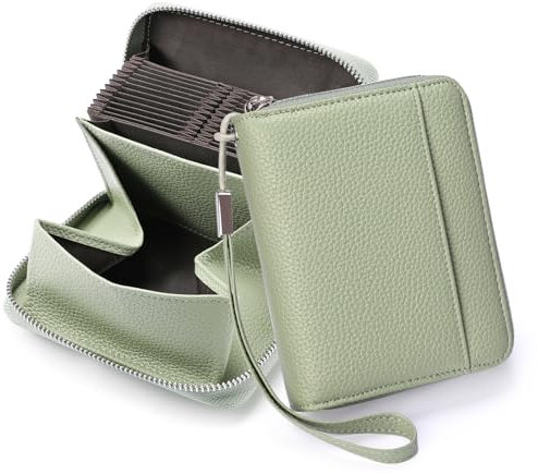 SENDEFN Geldbeutel Damen Leder RFID-Schutz Kreditkartenetui, Portemonnaie Damen mit Reißverschluss, Orgel-Stil Geldbörse Damen, Visitenkartenetui mit vielen Fächern