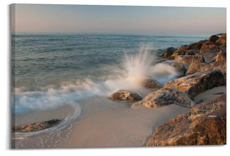 Wandbild, Naturposter, Meeresbrandung, Sandfelsen, Spray-Poster, dekorative Malerei, Leinwand, Wandposter und Kunstdruck, moderne Familienschlafzimmer-Dekoration, Poster, 20 x 30 cm