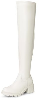 DREAM PAIRS Stivali Alti Donna sopra Il Ginocchio Stivali Casual da Indossare al Ginocchio Stivali Donna Caldi e alla Moda,Size 40.5,Bianco-Pu,SDOB2406W