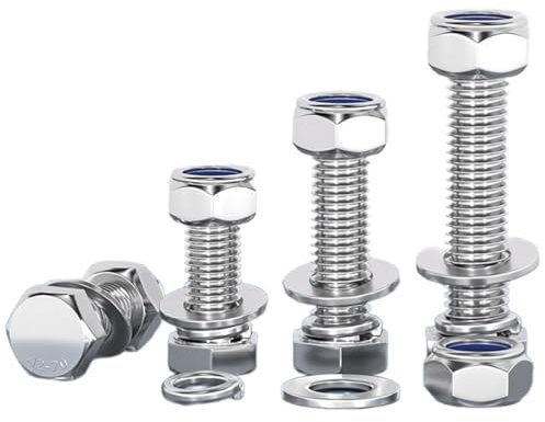 ORTAVA Sechskantschrauben M8 x 60 mm, 10 Stück M8 Schrauben Außensechskant Edelstahl A2 V2A mit Sicherungsmuttern M8, Unterlegscheiben und Federring, Maschinenschrauben, Stoppmuttern.