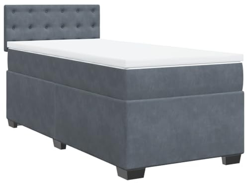 vidaXL Boxspringbett mit Matratze Dunkelgrau 100x200 cm Samt