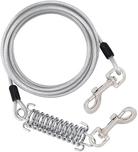 Tie Out Leinen für Hunde, Leinen mit Stoßdämpfender Feder, 3-10m, Hofleine Leinen für Hunde, Hundeleine für den Hof, Silber (0.7m/2.3 Ft)