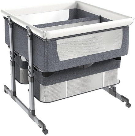 WENNEWU B, Beistellbett, Faltbare Zwillingswiege, Tragbare Beistellwiege, Babybett Mit Abnehmbarem Stoffbezug, Für Bequemes Schlafen