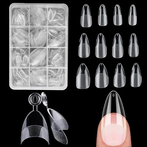 240pcs Almond Nail Tips - 12 Sizes, Clear False Nails for Gel Extensions & DIY Home Use