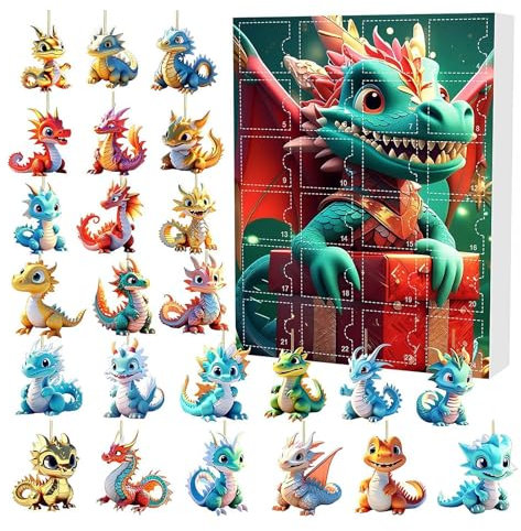 2024 Adventskalender mit Countdown-Kalender, Drache, Weihnachtsferien, Adventskalender-Anhänger, lustiger Drachen-Baby-Adventskalender, 24 Tage Weihnachts-Sammelset, Geschenk für