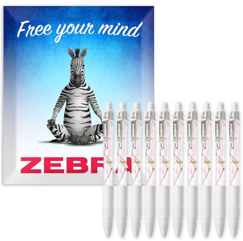 Zebra Pen Z-Grip Smooth Retractable Ballpoint Pens - 1.0mm Medium Nib - Black Ink - Glam White Marble - Pack of 10 - In Envelope Gift Packaging