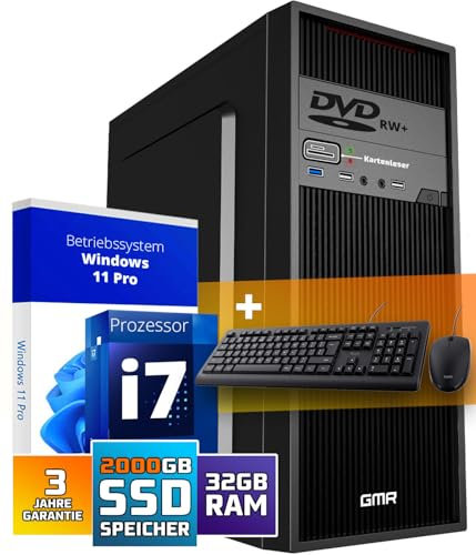 Ultra Max Intel i7 PC - Computer für Büro & Home Office Komplett mit Tastatur und Maus | 32GB RAM/Arbeitsspeicher - 2000GB SSD - DVD+RW - USB3.0 - WiFi 600 und Bluetooth 5 - Win 11 Pro