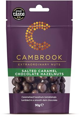 Cambrook Salted Caramel Dark Chocolate Hazelnuts, 90g Bag