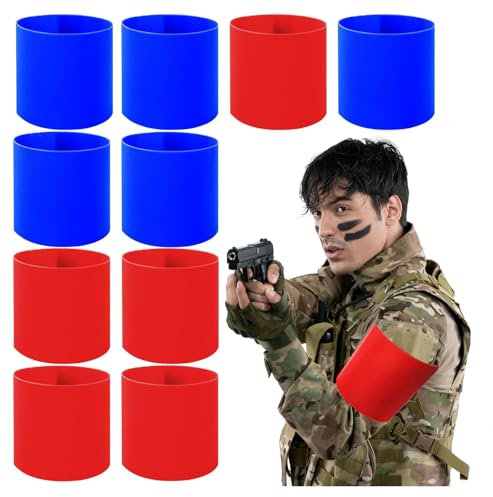 jiawaggag 10 Stück Team Armbänder Airsoft Rot Klett Armbinde Team 11 * 45cm Bunte Armbinde für Mannschaften Schule Vereine Blau und Rot