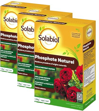 SOLABIOL Engrais Phosphate Naturel - 3x1,5Kg - Jusqu'à 50m² - Améliore La Floraison - Optimise La Formation Des Racines - Pour Toutes Les Cultures - Utilisable En Agriculture Biologique