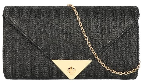 Meliyya Stroh Clutch Bag Damen Sommer Abendtasche Raffia Umschlag Handtasche Hochzeit Strandtasche Elegante Schultertasche, Schwarz