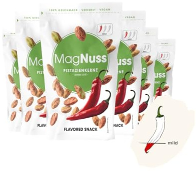 MagNuss Pistazienkerne | Sweet Chili | 6x 100g-Packung | Knackige Pistazienkerne mit würzigem Chili-Aroma | vegan